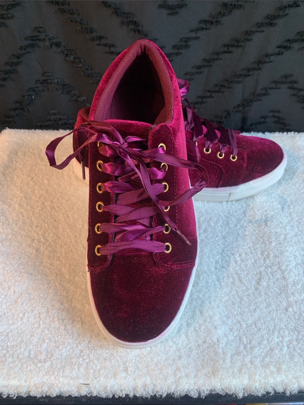 JustFab Velvet Lace-Up Sneakers in Wine